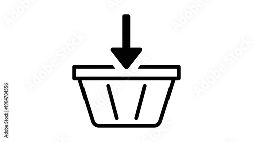 Add to Cart Icon. Shopping Basket Symbol with Down Arrow. Purchase, E-commerce, Checkout, Buy Button UI/UX Element.