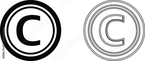 Copyright symbol icons in solid and outline styles, intellectual property protection, legal ownership and creative rights concept illustration