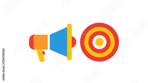Targeted Marketing Campaign Icon. Megaphone Announcing to Bullseye Target, Advertising Strategy Vector Illustration.