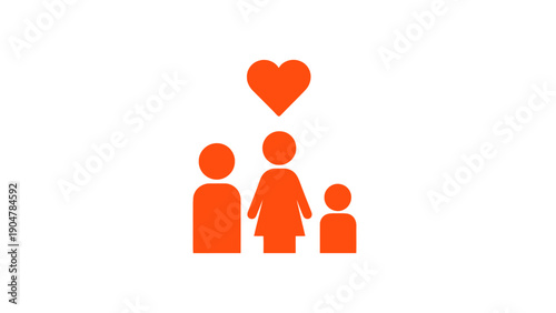 Happy Family Love Icon. Simple Vector Graphic of Parents and Child with Heart Symbol, Representing Security, Care, and Relationship.