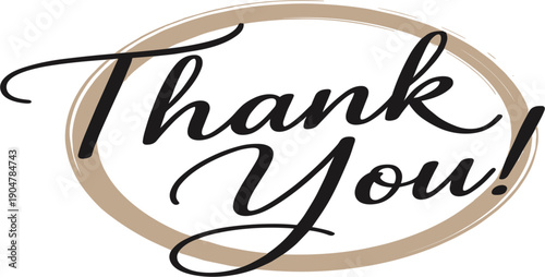 Thank You Hand Lettering Calligraphy with Elegant Brush Stroke Frame for Greeting Cards, Appreciation Messages, Branding, Invitations, and Decorative Design Use