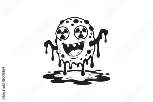 Mischievous cartoon monster with glowing radioactive eyes and dripping body