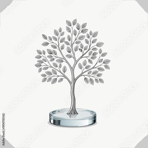 Silver Tree Icon on Reflective Base