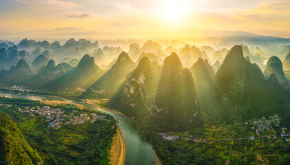 Leinwandbilder Guilin Karstberge bei Sonnenaufgang in Guilin  © zhao dongfang