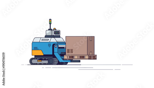 Automated warehouse forklift robot moving boxes
