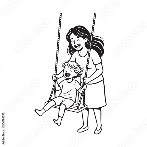 Mother's Day illustration of a smiling mother holding a baby, radiating warmth, love, and parental joy.