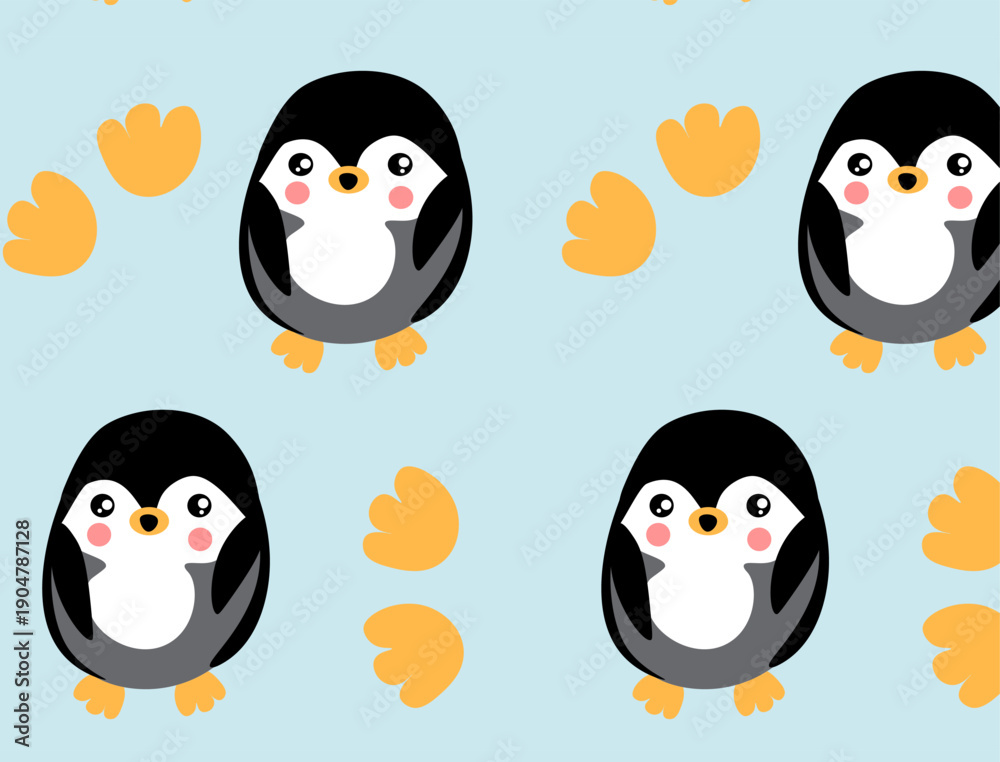 Fototapeta premium Seamless penguin pattern vector cute winter animal baby nursery background