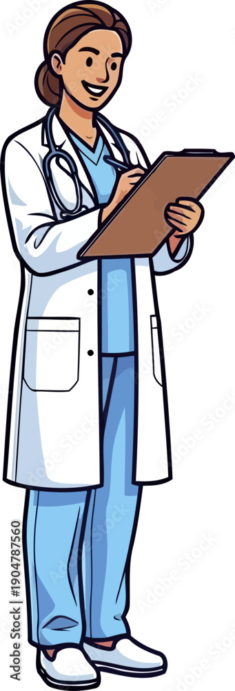 Fototapeta premium Female healthcare worker writing on a clipboard