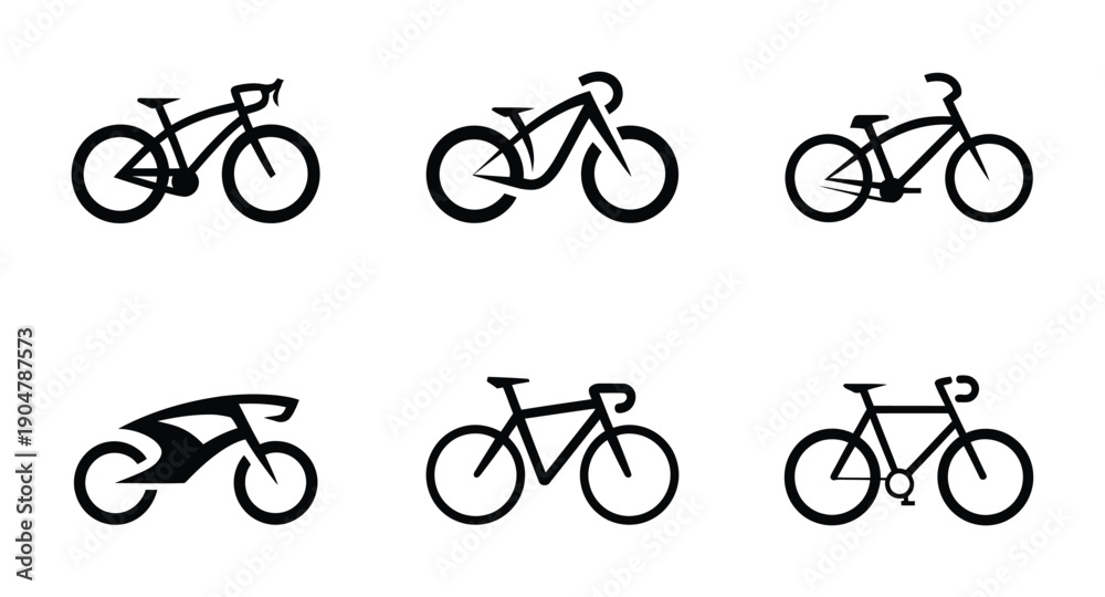Obraz premium Black and white vector illustration of various bicycle designs
