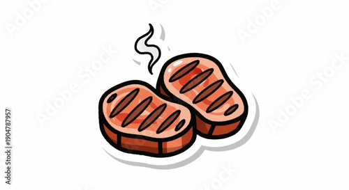 Two delicious grilled steaks with grill marks and steam.