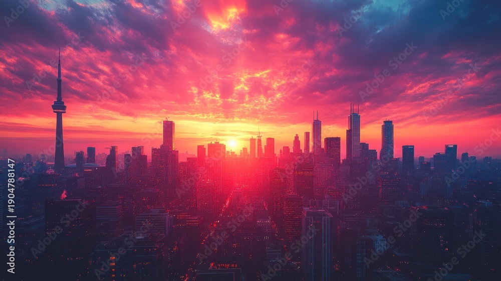 Fototapeta premium City skyline at vibrant sunset (2)