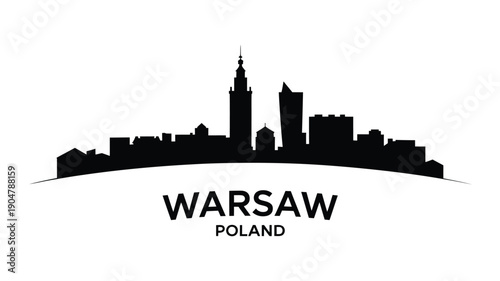 Warsaw skyline silhouette with city name and country identification