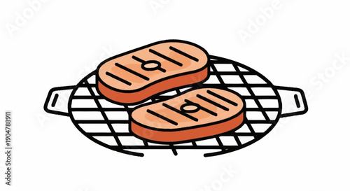 Two grilled steaks on a barbecue grill illustration.
