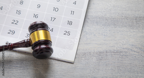 Judge gavel on calendar. Law. Agenda