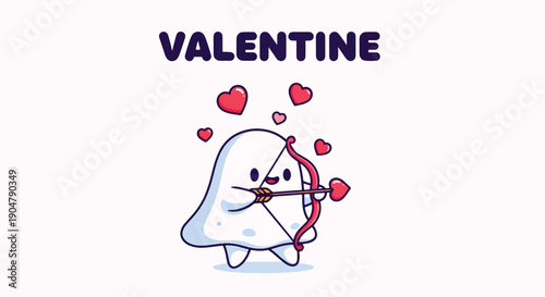 Cute Cartoon Ghost with Heart Valentine.