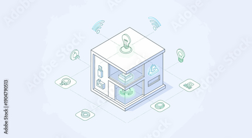 Isometric Smart Building Concept with Integrated Technology and Connectivity.