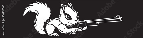 Cute white cat aiming shotgun gun weapon vector illustration flat design
