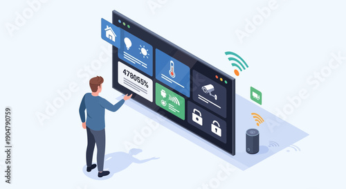 Man Interacting with Smart Home Interface on Large Screen 1.