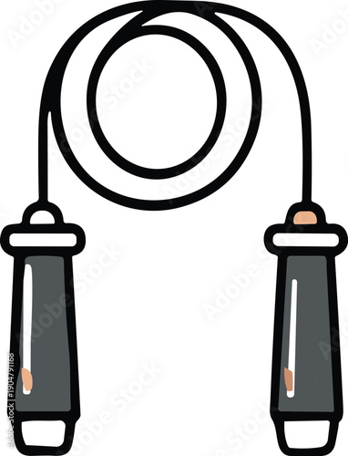 Cartoon-style jump rope icon with black glossy handles and coiled rope for fitness, cardio, and workout design content