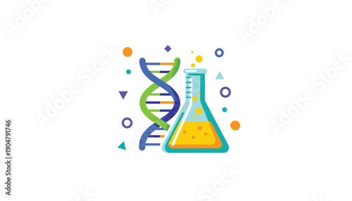 Chemistry science concept with flasks and DNA icon