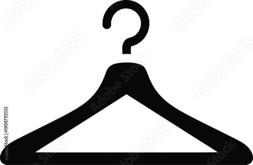 A black silhouette icon of a clothes hanger with a question mark shaped hook, symbolizing choice or uncertainty.