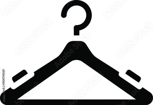 A black clothes hanger icon on a white background, representing fashion, storage, and retail concepts.