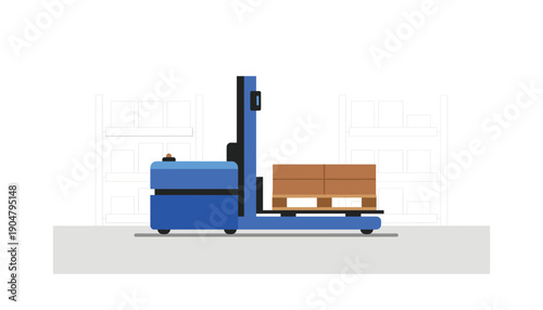Blue warehouse forklift truck machine cargo