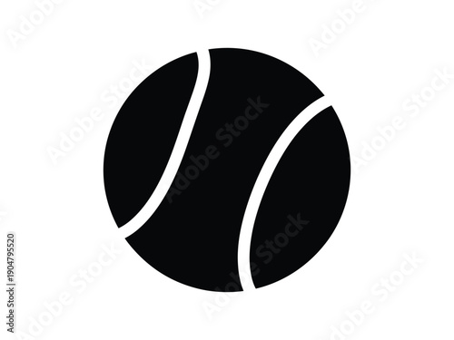 Black silhouette vector illustration of a tennis ball, representing sports, games, or recreation.
