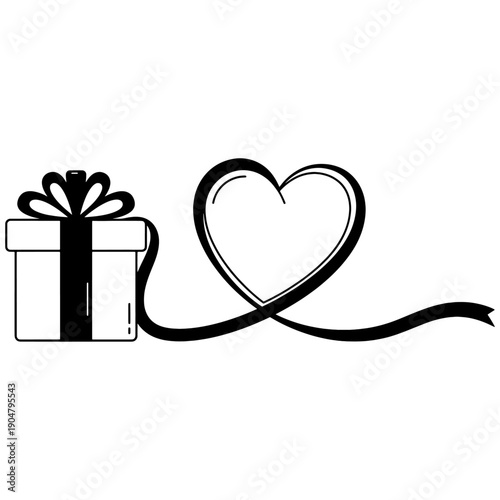 A gift box tied with a ribbon and a heart shape symbolizing love and giving