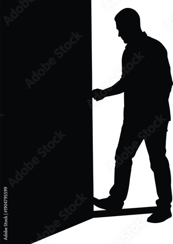 Black silhouette vector illustration of a businessman holding a suitcase and a gun