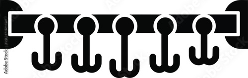 Black silhouette icon of a wall-mounted coat rack with multiple hooks for hanging items