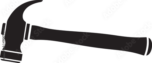 Black and white illustration of a claw hammer with handle on transparent background for construction or DIY concepts