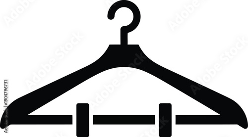A black and white flat icon depicting a clothes hanger with special loops for trousers or skirts