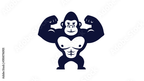 Strong gorilla poses biceps showing muscle isolated design symbol