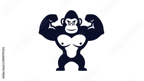 Strong gorilla posing boldly isolated on white background vector illustration