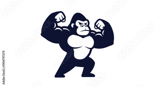 Strong gorilla posing with flexed muscles silhouette illustration