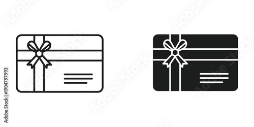 A pair of gift card illustrations are shown one outlined and one filled indicating present or promotional value high quality professional detailed modern elegant stylish clean