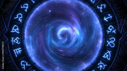 Mystical Portal In A Dark Forest: Cosmic Swirl Of Runes, Light And Fantasy