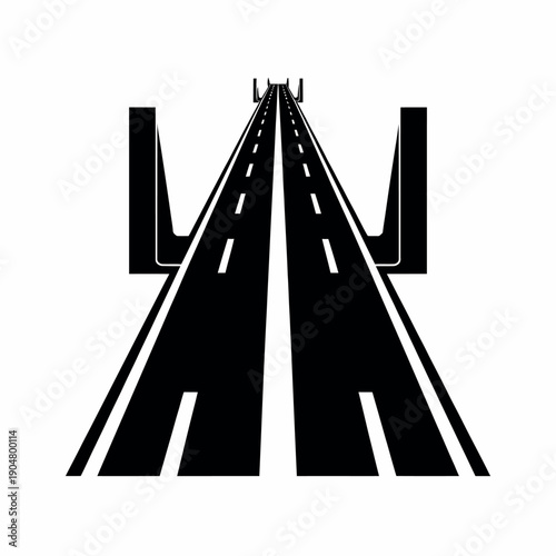 illustration of a black asphalt road with white markings and gate supports, high quality roadway graphic for premium ranked architecture, transportation design, civil engineering, city development pre