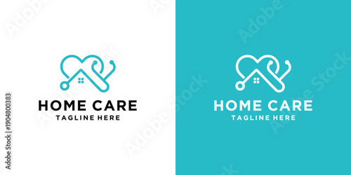 Home care logo design with heart and stethoscope concept.