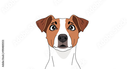 Charming cartoon illustration of a Jack Russell Terrier dog looking directly forward with alert eyes, showcasing an