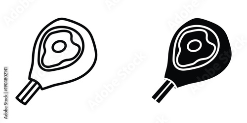 A black and white illustration depicts two ping pong paddles one outlined and one solid black high quality professional detailed modern elegant stylish clean crisp vibrant