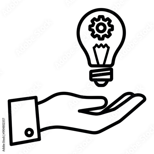 Hand holding a light bulb with a gear inside symbolizing an innovative business idea