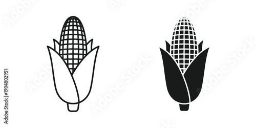 Two stylized corn cobs are depicted in a black and white illustration showcasing different shading techniques high quality professional detailed modern elegant stylish clean crisp vibrant