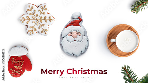 Merry Christmas with gingerbread cookies. Long header banner format. Panorama website header banner. . High quality photo