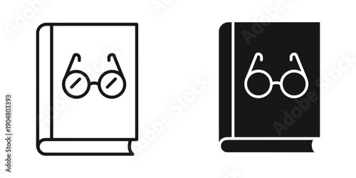 A minimalist depiction showcases two book icons each paired with a pair of eyeglasses in contrasting black and white schemes high quality professional detailed modern elegant