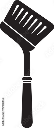 Black silhouette of a hair comb with handle and teeth isolated on transparent background