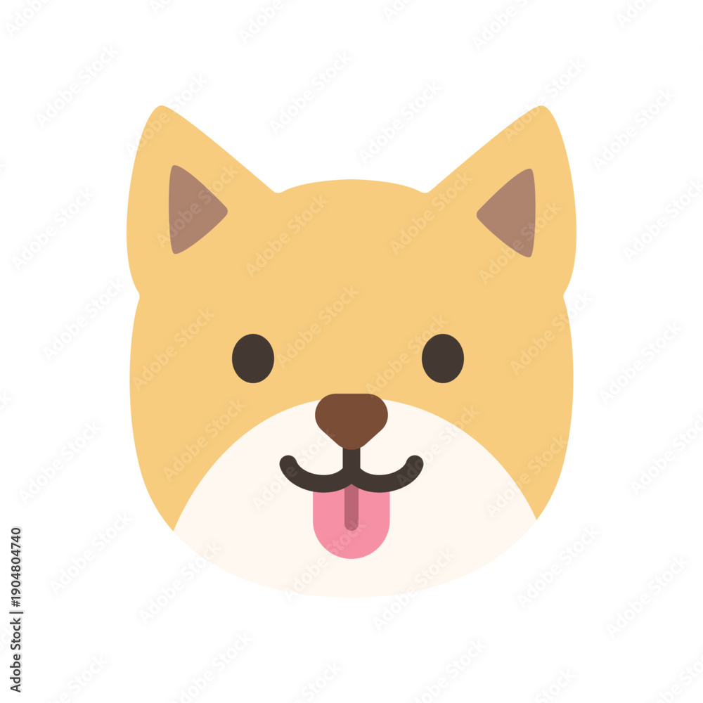 Fototapeta premium Flat illustration of a cute Shiba Inu dog face with pointed ears and cheerful expression. Ideal for pet themes, kids content, animal stickers, and playful designs.