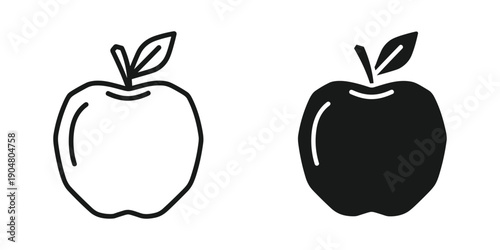 Two simple apple illustrations are presented one outlined and one fully shaded showcasing variations in design high quality professional detailed modern elegant stylish clean crisp vibrant