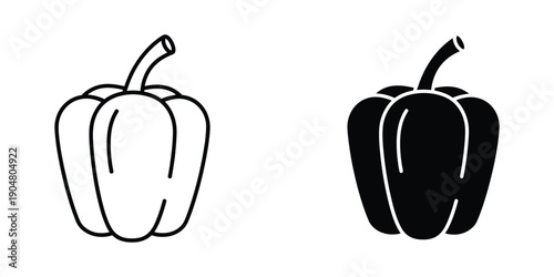 A black and white illustration depicts two bell peppers one outlined and one filled facing opposite directions high quality professional detailed modern elegant stylish clean crisp